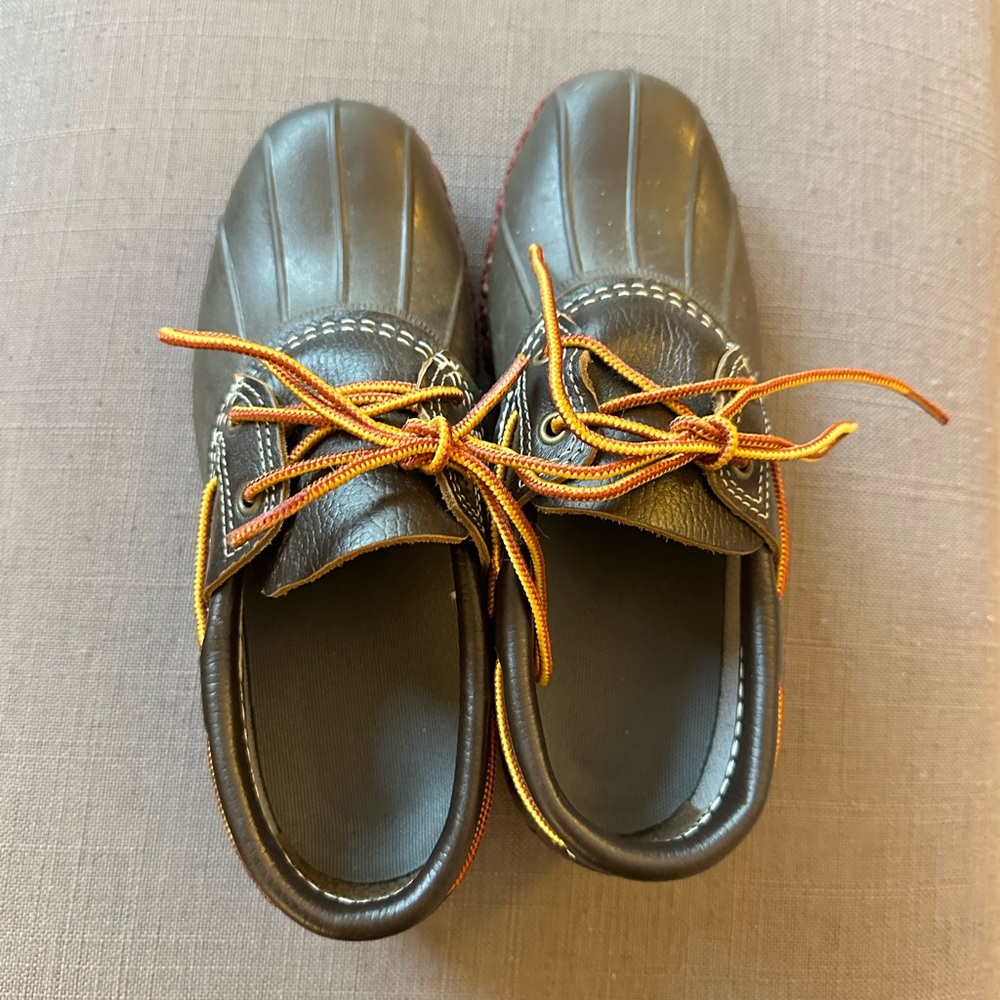 L.L. Bean Brown Duck Boots with Orange and Yellow Laces - Picture 3 of 9